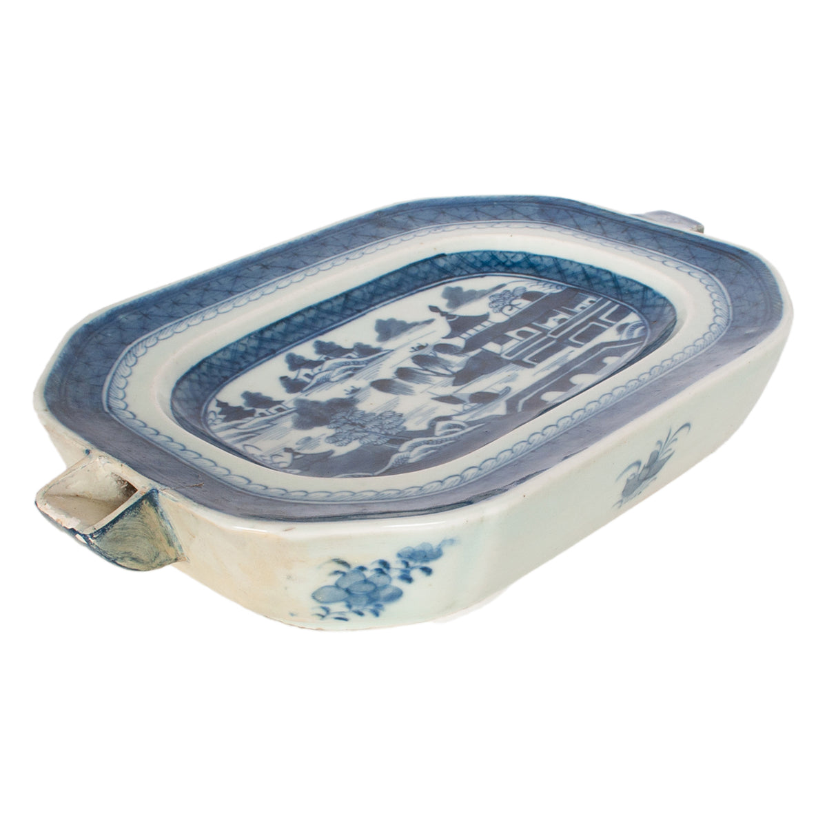Antique Chinese Qing Canton Blue & White Export Porcelain Warming Dish 1800