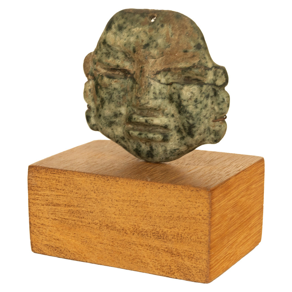 Ancient Pre-Columbian Olmec Hand-Carved Jade Face Mask Pendant 900-600 BC Mexico
