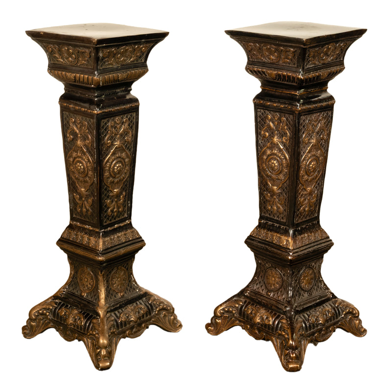 Pair Antique Regency Louis XV Style Gilt Bronze Pedestals Column Stands 1910