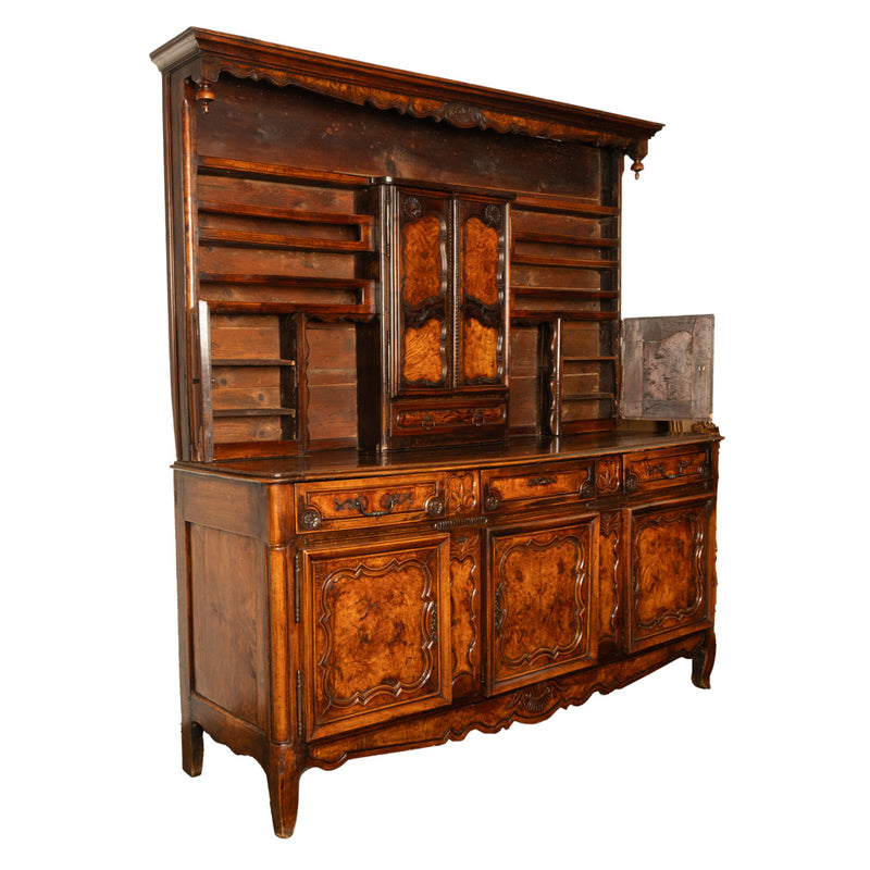 Antique French Provincial Normandy Carved Walnut Dresser Buffet Vaissilier 1790