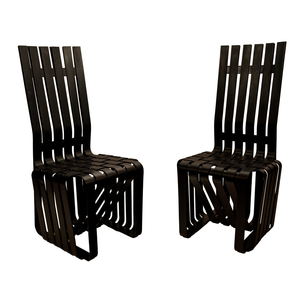 Pair American Modernist "High Sticking" Black Chairs Frank Gehry for Knoll 1992