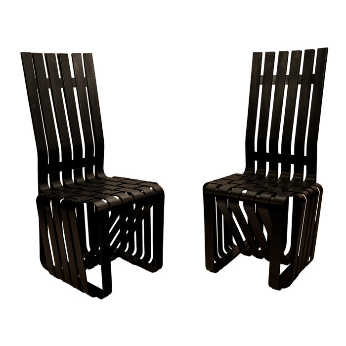 Pair American Modernist "High Sticking" Black Chairs Frank Gehry for Knoll 1992