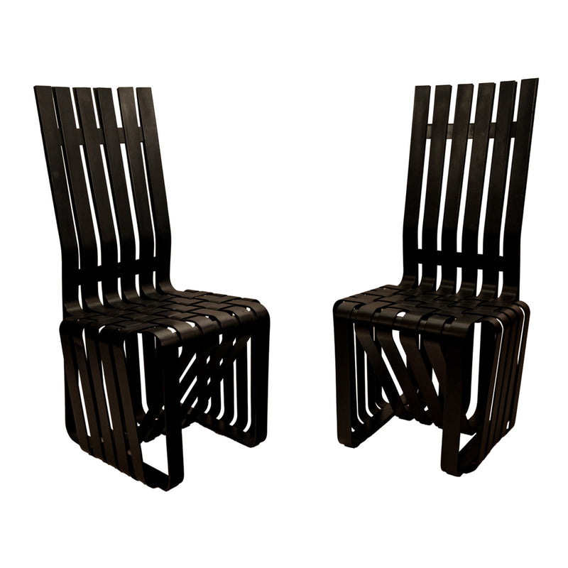 Pair American Modernist "High Sticking" Black Chairs Frank Gehry for Knoll 1992
