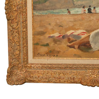 French Oil on Canvas Post Impressionist Portrait Painting Beach Sea Scene Spain by Charles Picart le Doux, 1933