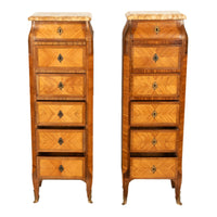 Antique Pair French Louis XV Chiffonier Marble & Kingwood Tall Lingerie Chests Circa 1880