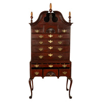 Antique 18thC American Federal Queen Anne Mahogany Bonnet-Top Highboy Salem Massachusetts 1790