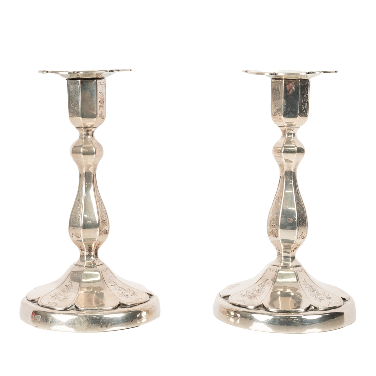 Pair Antique 19th Century Swedish Gustavian Sterling Silver Engraved Candlestick Holders 1864