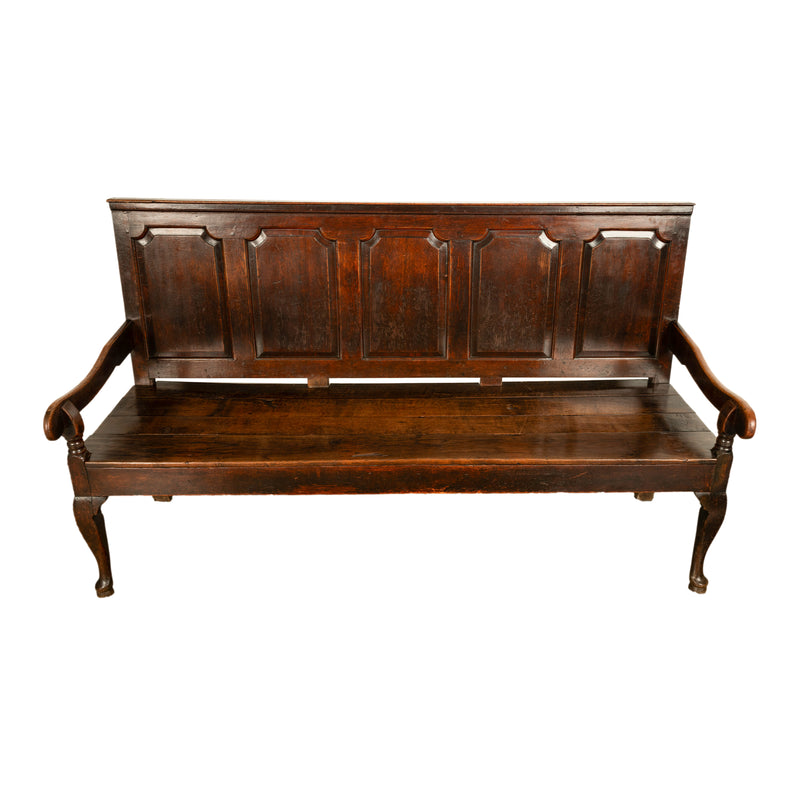 Antique English 18th Century Georgian Chippendale Paneled Oak Settle Bench 1780