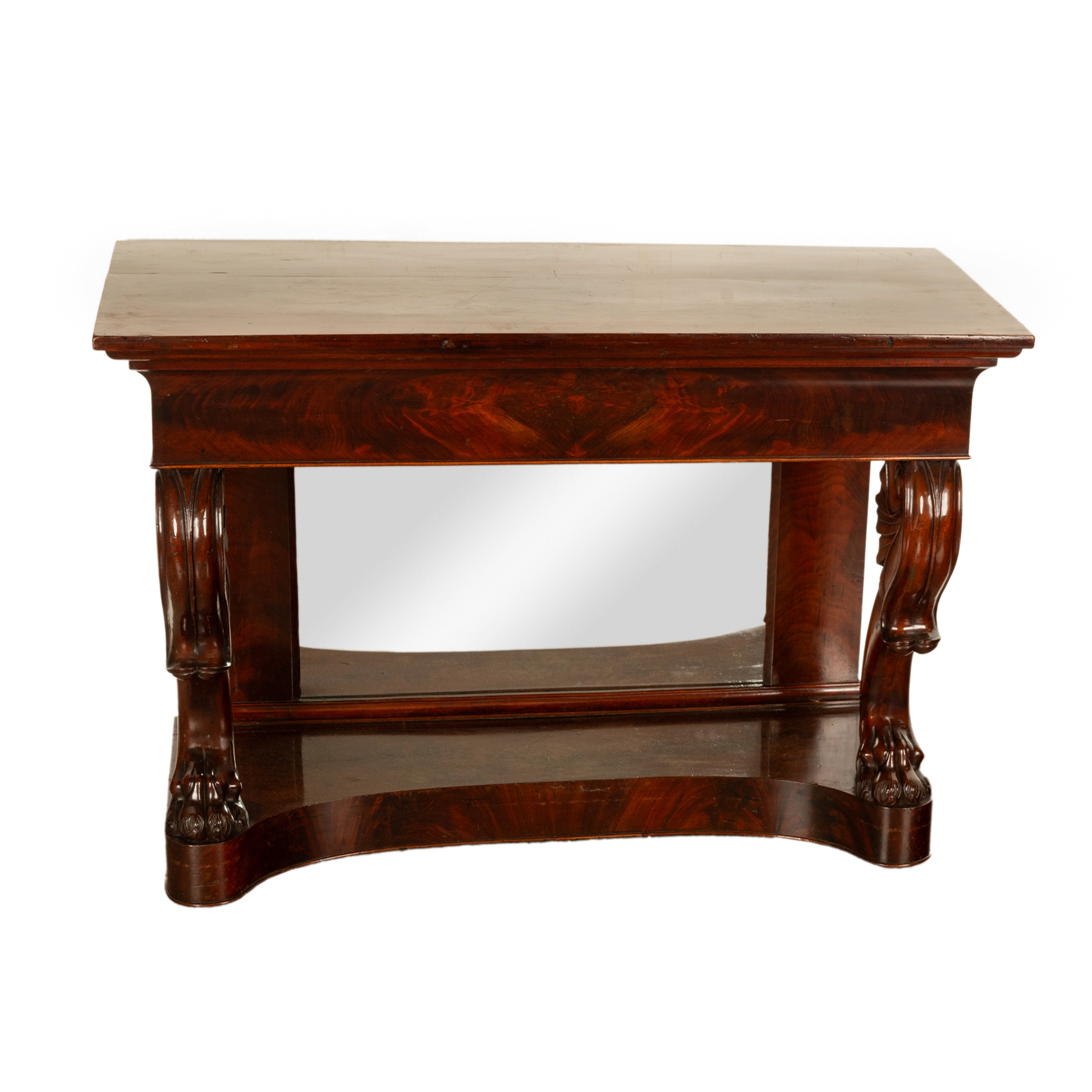 Antique English William IV Carved Mahogany Mirror Back Pier