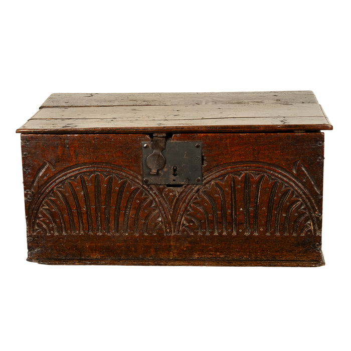 Antique 17th Century Charles II Carved Oak Bible Document Box 6 Plank Trunk 1680