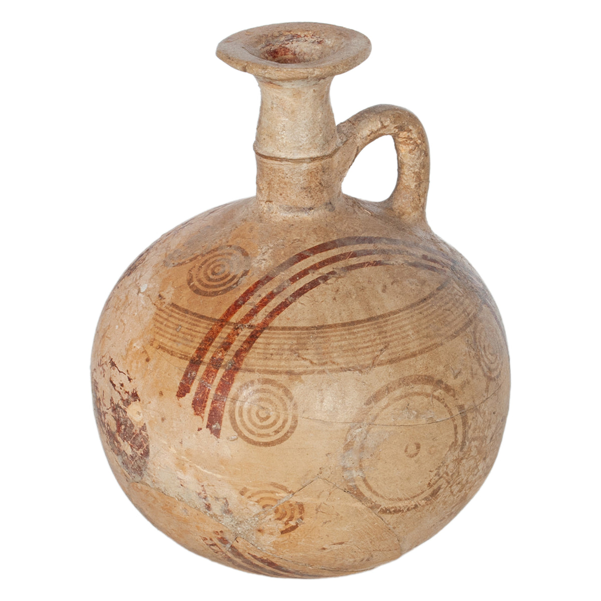 Ancient Greek Cypriot Pottery Bichrome Aryballos Oinochoe Bullseye Flask 750 BC