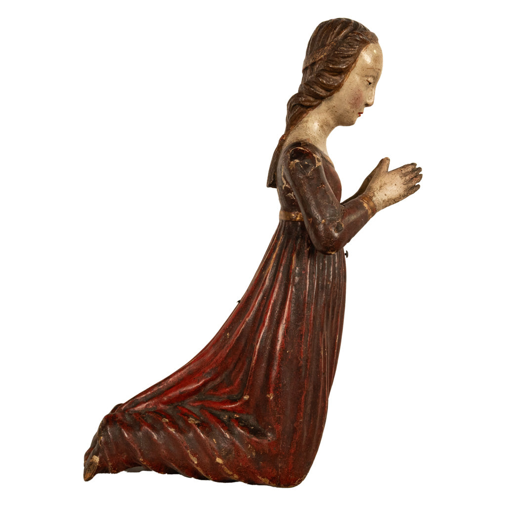 Antique Italian 15th Century Carved Wood Hand-Painted Madonna Statue Vecchietta 1460