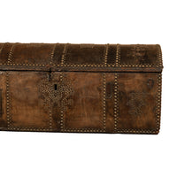 Antique 17th Century Italian Leather and Pine & Brass Stud Work Carriage Chest Trunk 1680