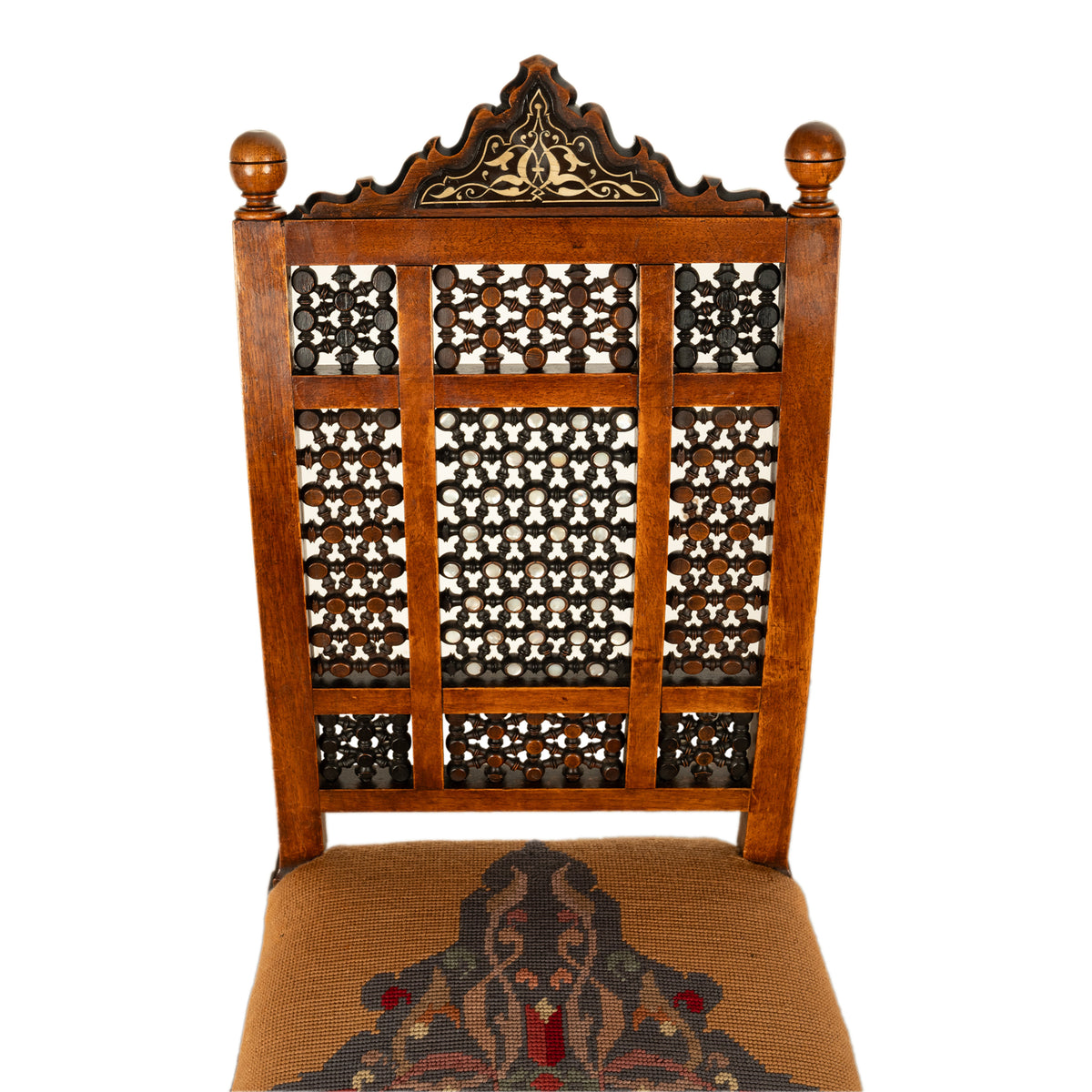 Antique Islamic Syrian Moorish Arabic Caligraphy Inlaid Chair Levantine 1890