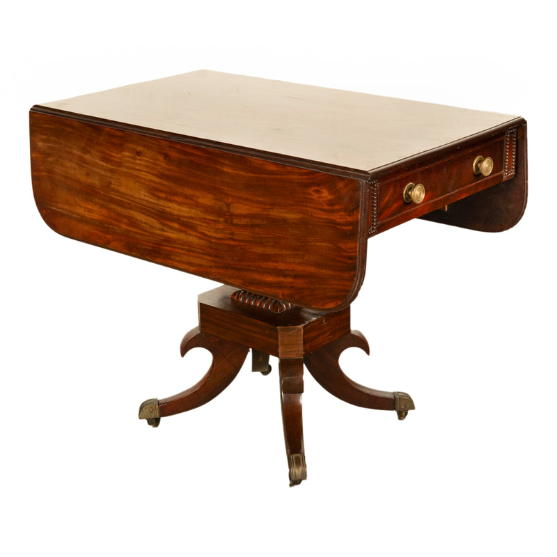 Antique Regency Mahogany Drop Leaf Twin Drawer Pembroke or Library Table 1810