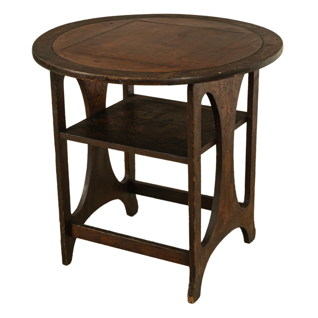 Antique Folk Art Poker Work Arts & Crafts Monks Bench Table Chair New York 1900