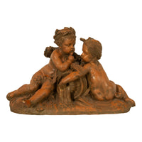 Antique 19thC French Naturalism Terracotta Sculpture "La Source" Putti Sculpture by Albert-Ernest Carrier-Belleuse,1864