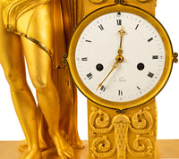 Antique French Gilt Bronze Empire Neoclassical Statue Clock by Rabiat Paris 1810