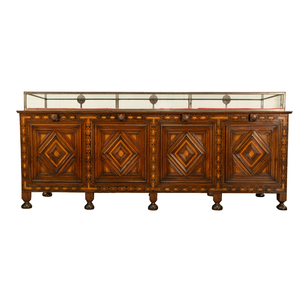 Antique Art Deco Jewelry Store Display Case Counter Walnut Bronze Glass 1920