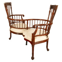 Antique American Carved Mahogany Conversation Sofa Chair Loveseat Tête-à-Tête, Circa  1880