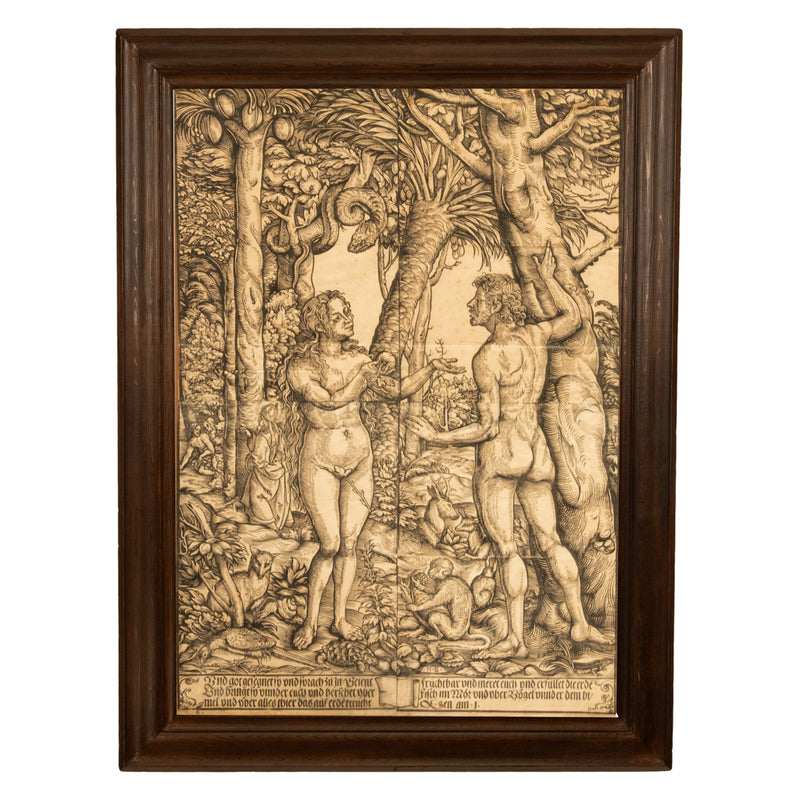 16thCentury German Northern Renaissance Woodcut Print Adam & Eve Baron Von Lanna by Hans Burgkmair the Elder, 1525