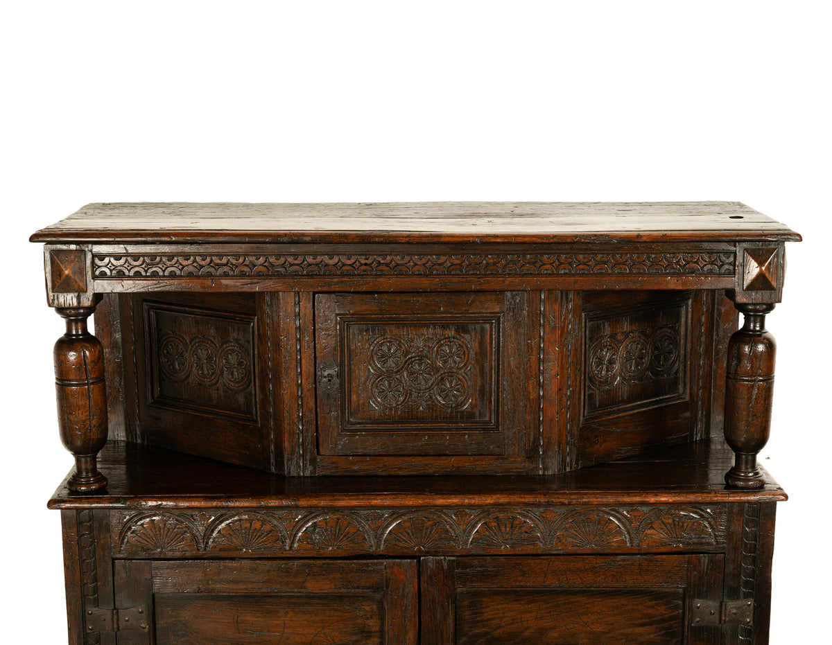 Antique 17th Century Elizabethan Tudor Period Carved Oak Court Cupboard Cabinet Circa 1600