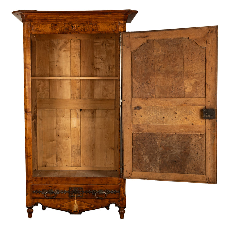 Antique French Provincial Inlaid Burl Chestnut Wardrobe Armoire Bonnetiere 1750