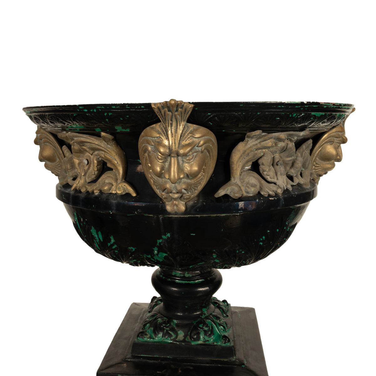 Monumental 70" Tall Antique Cast Iron Bronze Garden Urn Planter on Pedestal 1930