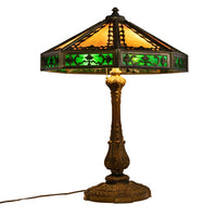 Antique American Arts & Crafts 3 Light Slag Glass Table Lamp by Miller Co. 1910