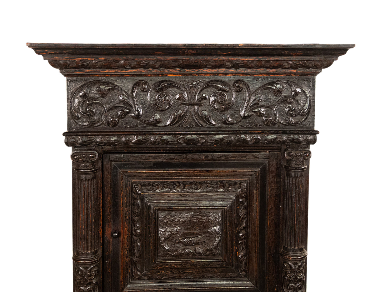 Antique 17th Century Dutch Carved Ebonized Oak Credence Cabinet on Stand 1680