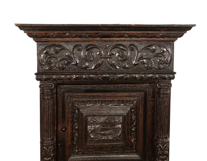 Antique 17th Century Dutch Carved Ebonized Oak Credence Cabinet on Stand 1680