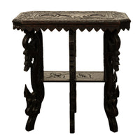 Antique Carved Anglo Indian Teak Wood Elephant Twin Tier Lamp Side Table 1900
