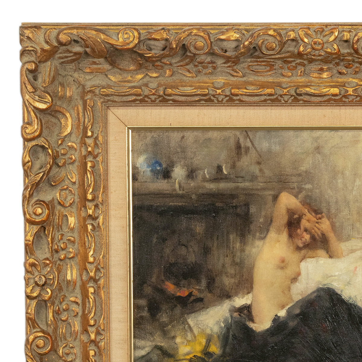 Antique Italian Realism Verismo Oil on Canvas Painting Female Nude Ex-Christie's by Antonio Mancini, 1890