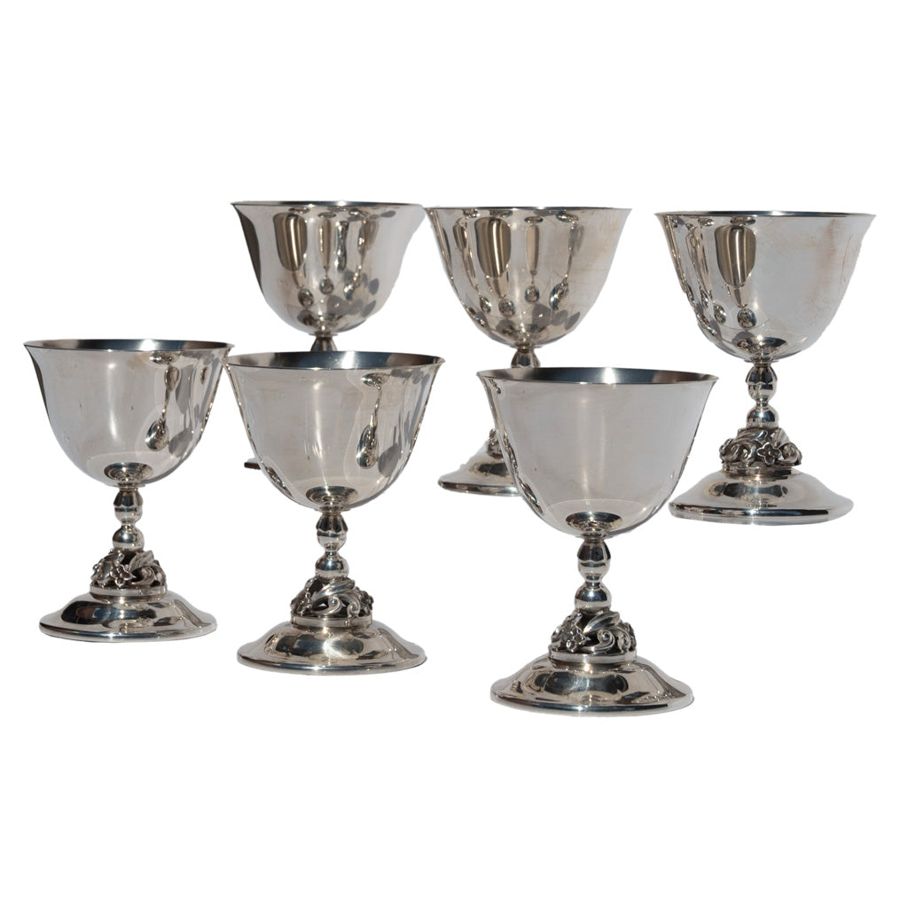 Set of Six Mid Century Modern Alphonse La Paglia Sterling Silver Wine Goblets