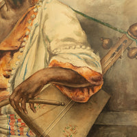 Antique 19thC Spanish Orientalist Painting North African Arab Berber Musician by Antonio Rivas, 1880