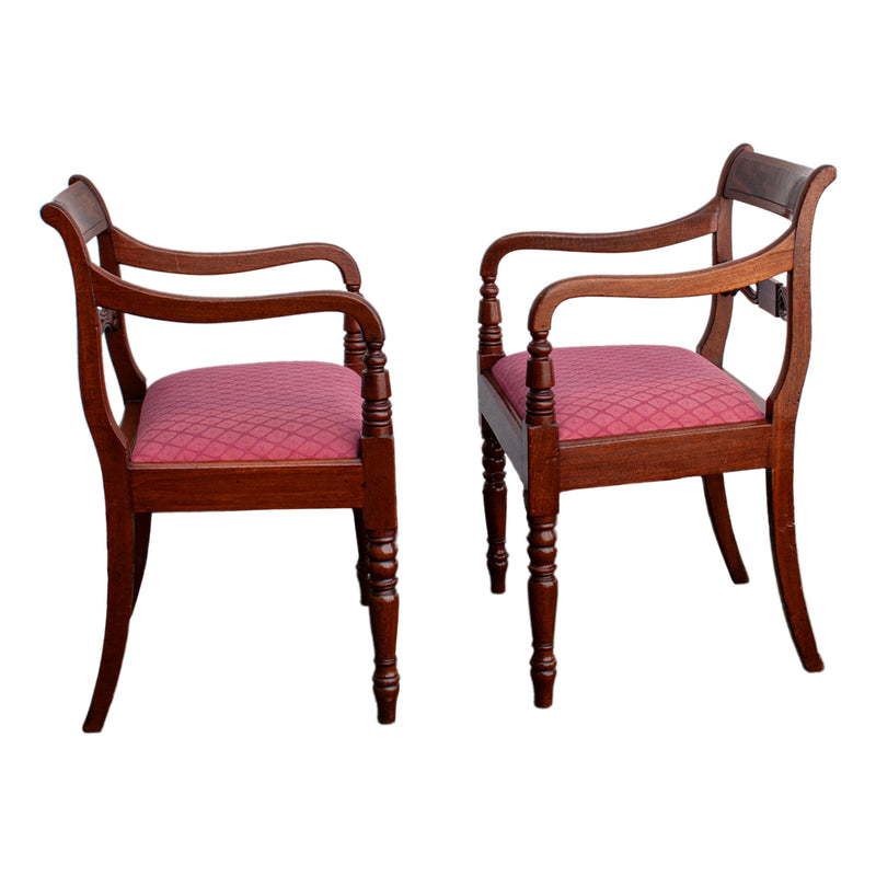 Antique Set Eight Georgian Regency Flame Mahogany Dining Chairs Armchairs 1820