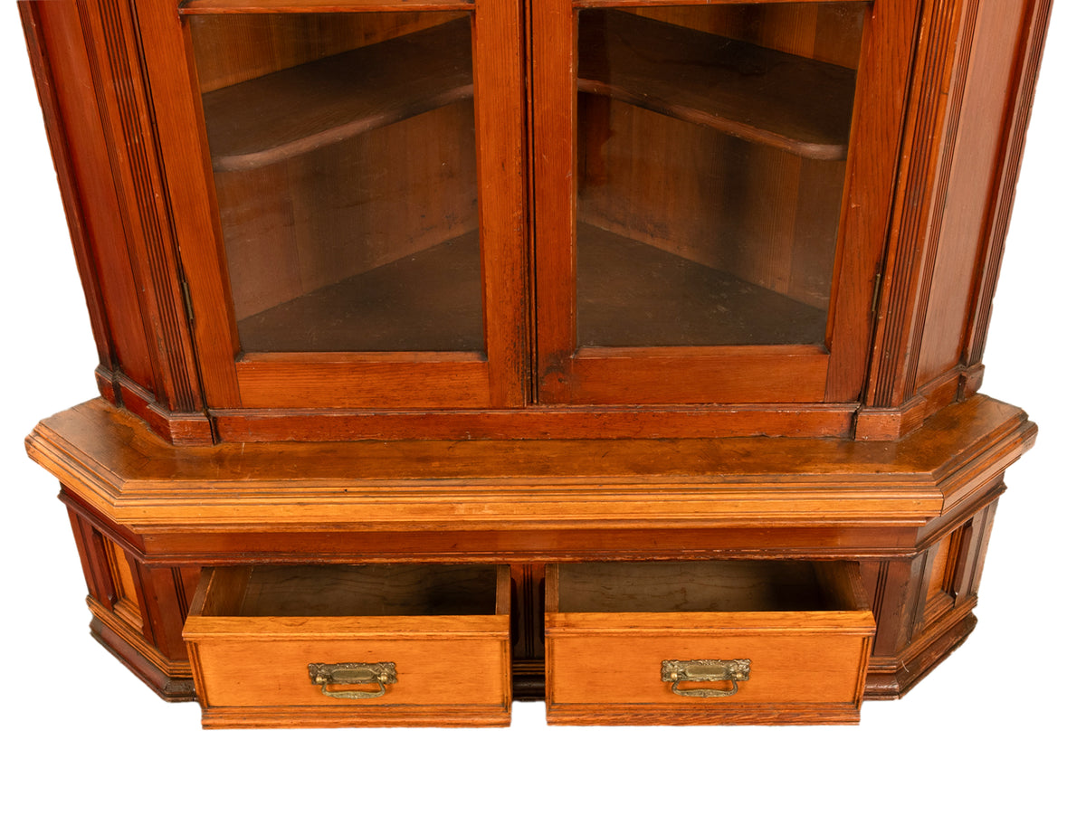 Antique Monumental Victorian Mansion Eastlake Fir Corner Cupboard Cabinet Oregon,  circa 1882
