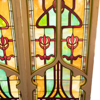 Pair Antique American Stained Glass Gothic Art Nouveau Doors Windows Povey Bros Circa 1900