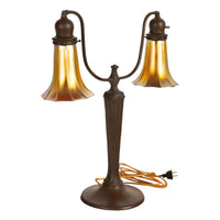 Antique American Art Nouveau Bronze Handel Table Lamp Steuben Aurene Glass Shades Circa 1910