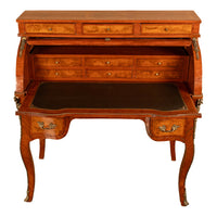 Antique French Louis XV Cylinder Marquetry & Ormolu Bureau Writing Desk 1880