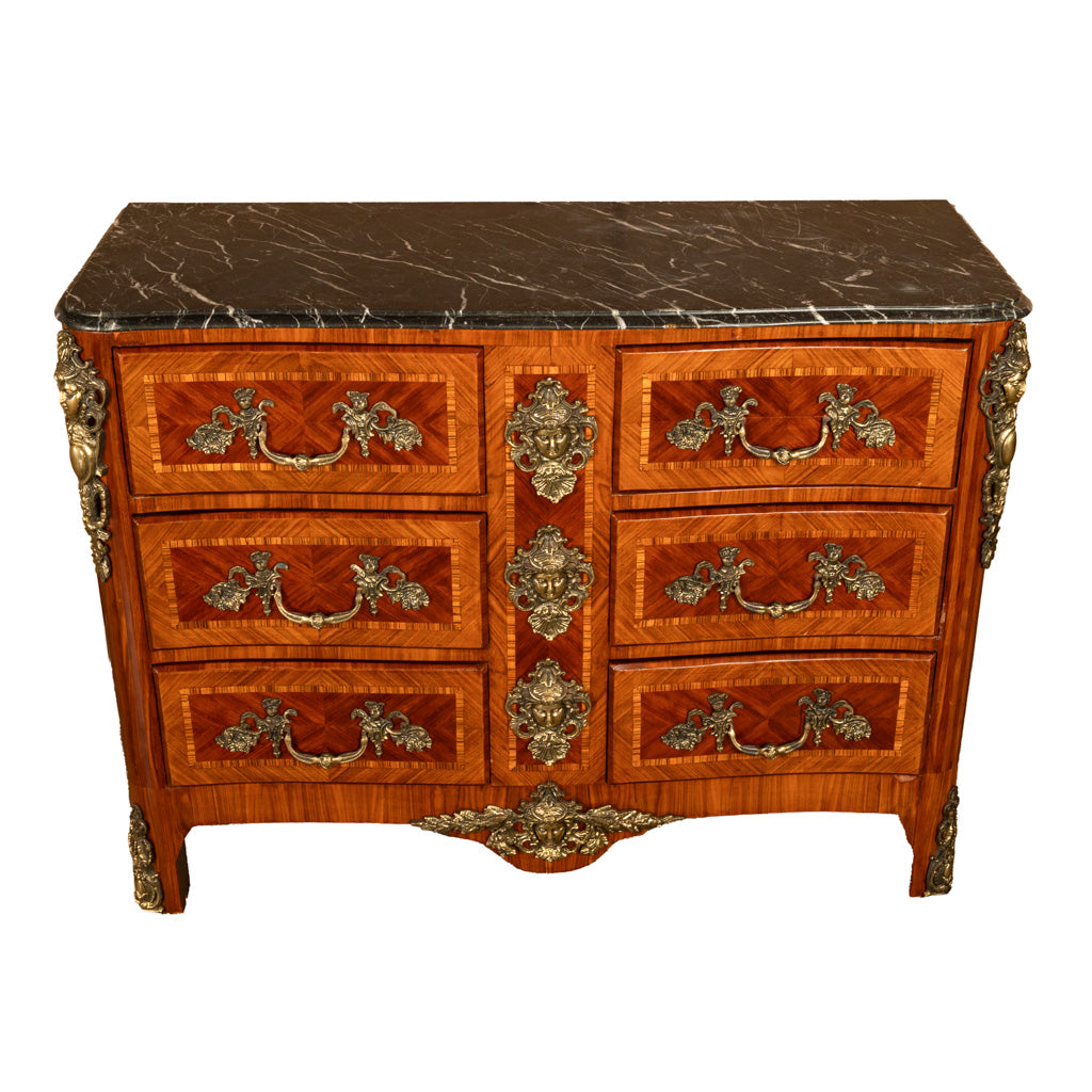 Antique 18thC French Louis XV Ormolu Inlaid Kingwood Marble Commode Chest 1780