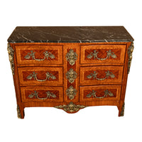 Antique 18thC French Louis XV Ormolu Inlaid Kingwood Marble Commode Chest 1780