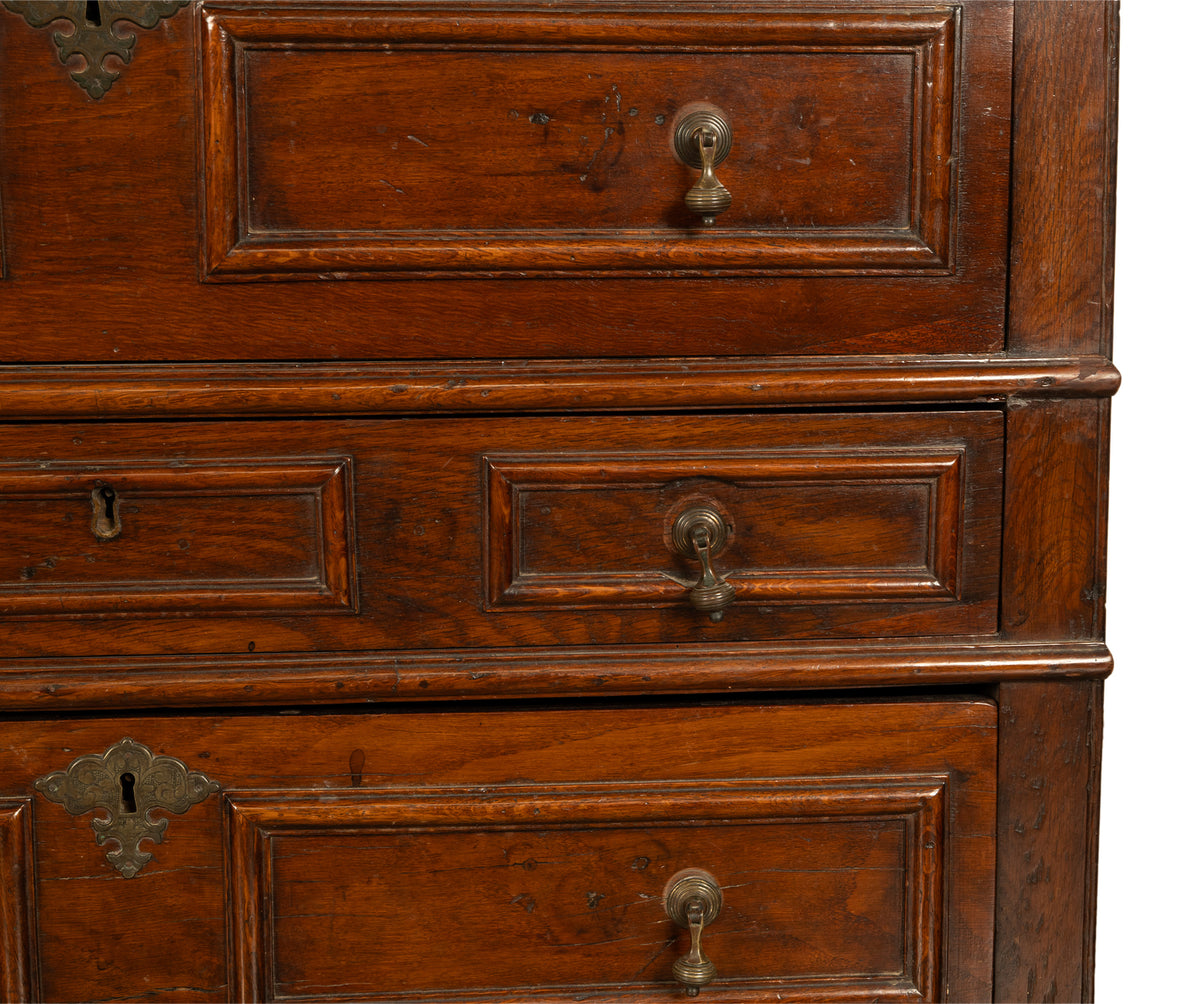 Antique English Country 17th Century Jacobean Charles II Oak Chest Drawers 1680