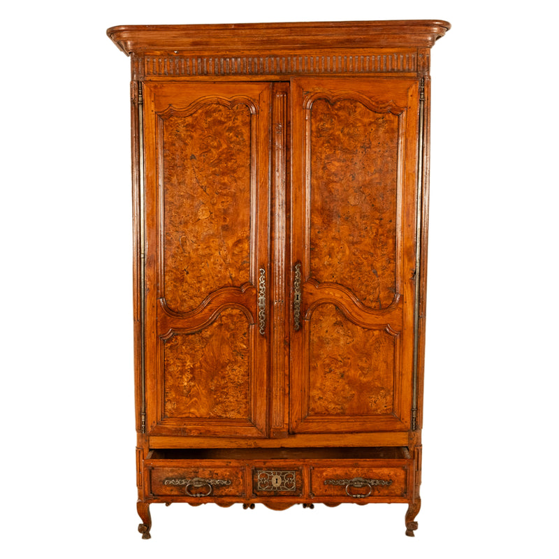 Antique 18th Century Louis XV French Provincial Burl Chestnut Walnut Armoire Circa 1790