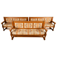 Antique 19th Century French Oak Bench Pew Pendleton Chief Joseph Fabric 1880