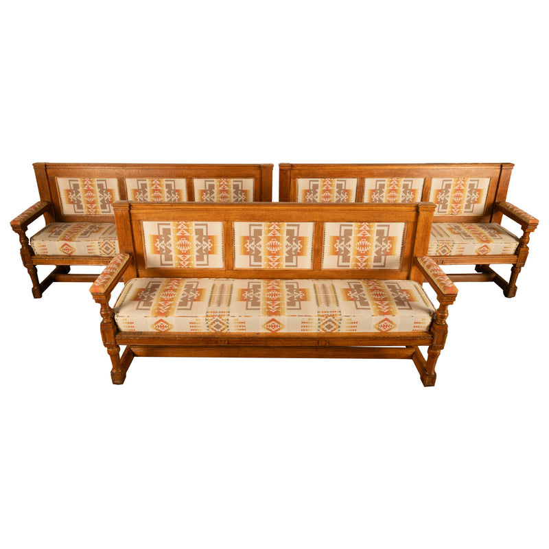 Antique 19th Century French Oak Bench Pew Pendleton Chief Joseph Fabric 1880