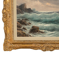 Antique Italian Oil on Canvas Painting Seascape Coastline Isle of Capri Italy by Cavalier Michele Federico, 1925