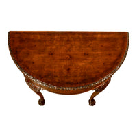 Antique Mahogany Carved Chippendale Demi-Lune Queen Anne Game Console Table 1900