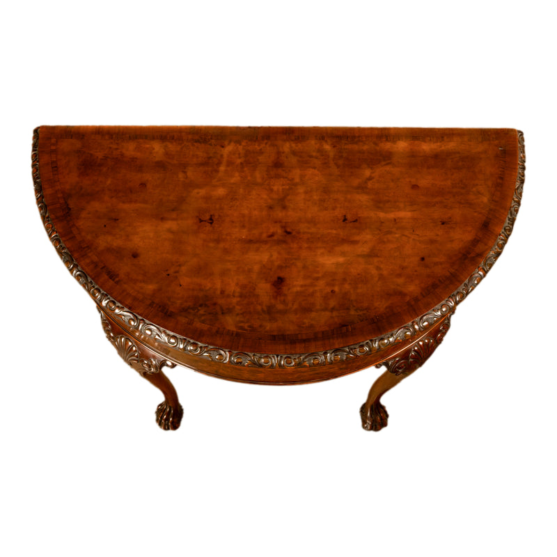 Antique Mahogany Carved Chippendale Demi-Lune Queen Anne Game Console Table 1900