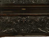 Antique Italian Renaissance Revival Carved Walnut Hall Bench Chest Dolphins 1870